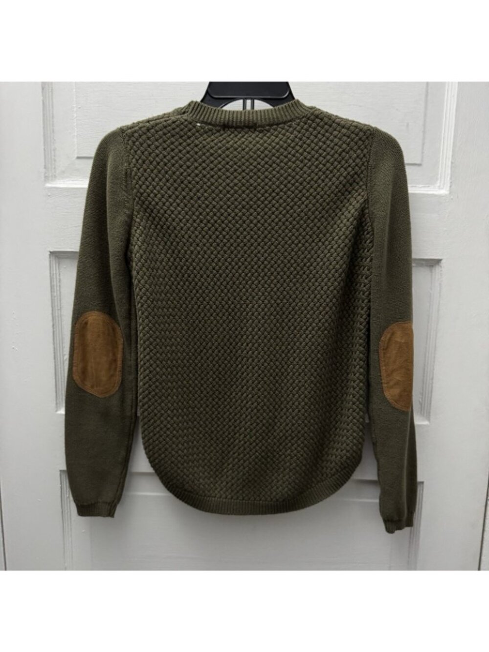 Lety & Me Olive Textured Knit Sweater Elbow Patch Cotton Blend Women’s XS - Picture 3 of 7